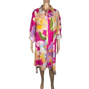 NWT New NY & Co Floral High-Low Long Sleeve Shirt Dress Size XL